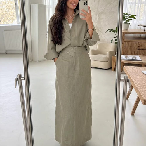 Women's Spring Fashion Loose Long Sleeve Shirt High Waist