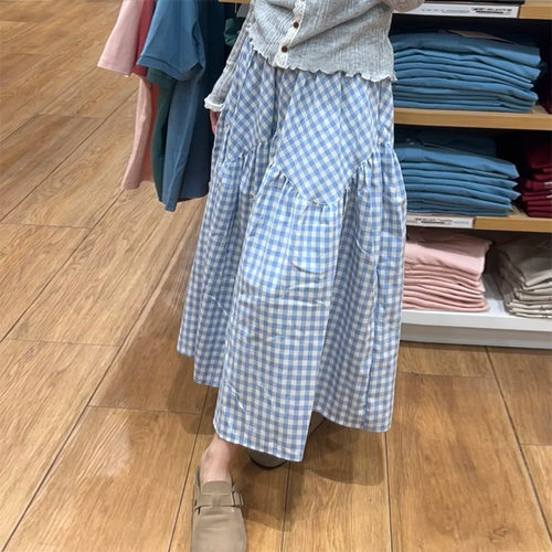 girls plaid midi skirt  women's spring  summer dress