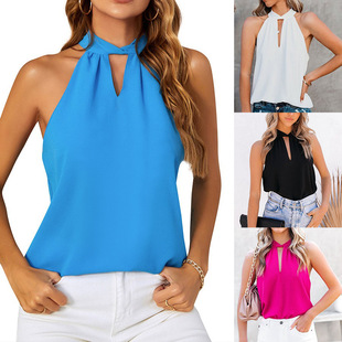 neck hanging chiffon Summer sleeve vest top women