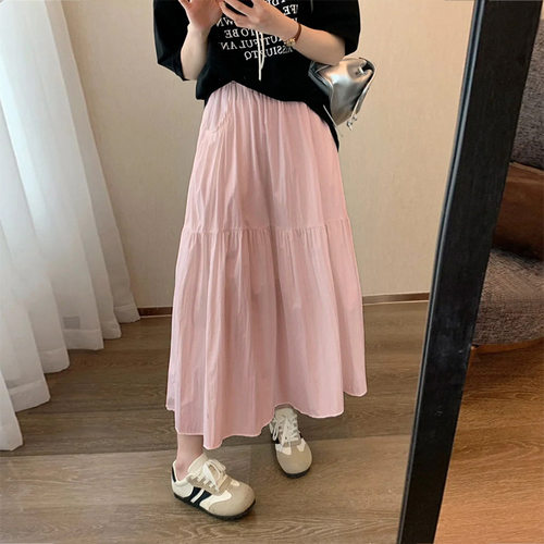 New A-line midi skirt with feminine temperament, mid length
