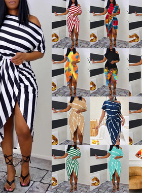 Summer sexy short sleeved diagonal collar dress M2022 summe