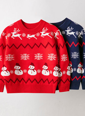 Children's Autumn/Winter Christmas Cartoon Red Sweater top