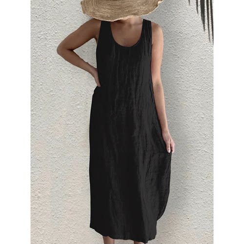 women's Sleeves Summer Cotton and Hemp Casual Loose Dress