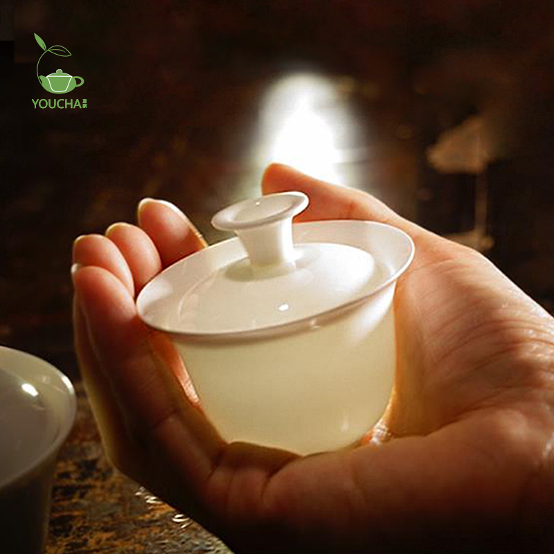 潮汕超薄胎骨瓷盖碗迷你单人饮用二才盖碗特小号旅行茶具功夫茶具