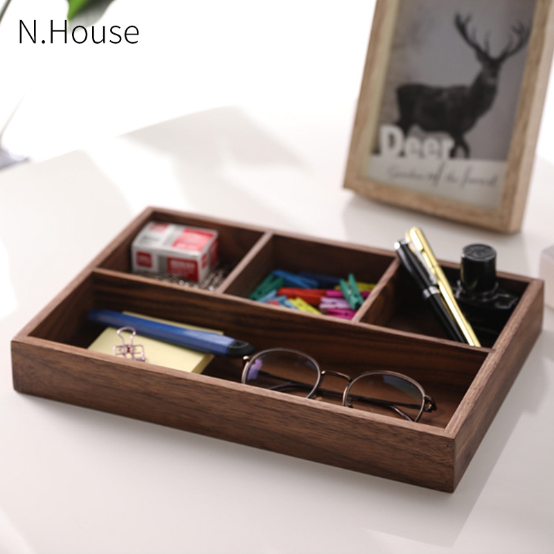 HNouse胡桃木桌面杂物收纳盒