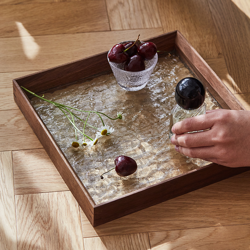 Nhouse黑胡桃实木玻璃托盘