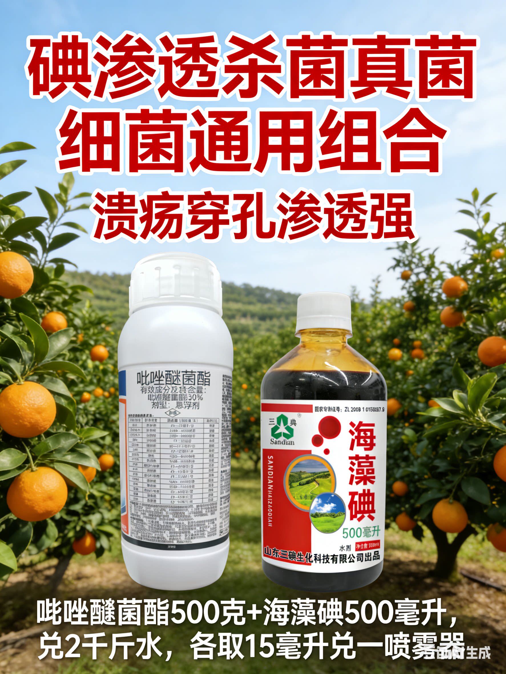 30%吡唑醚菌酯+海藻碘溃疡药霜霉白癞病白粉条斑柑橘果树蔬菜内吸