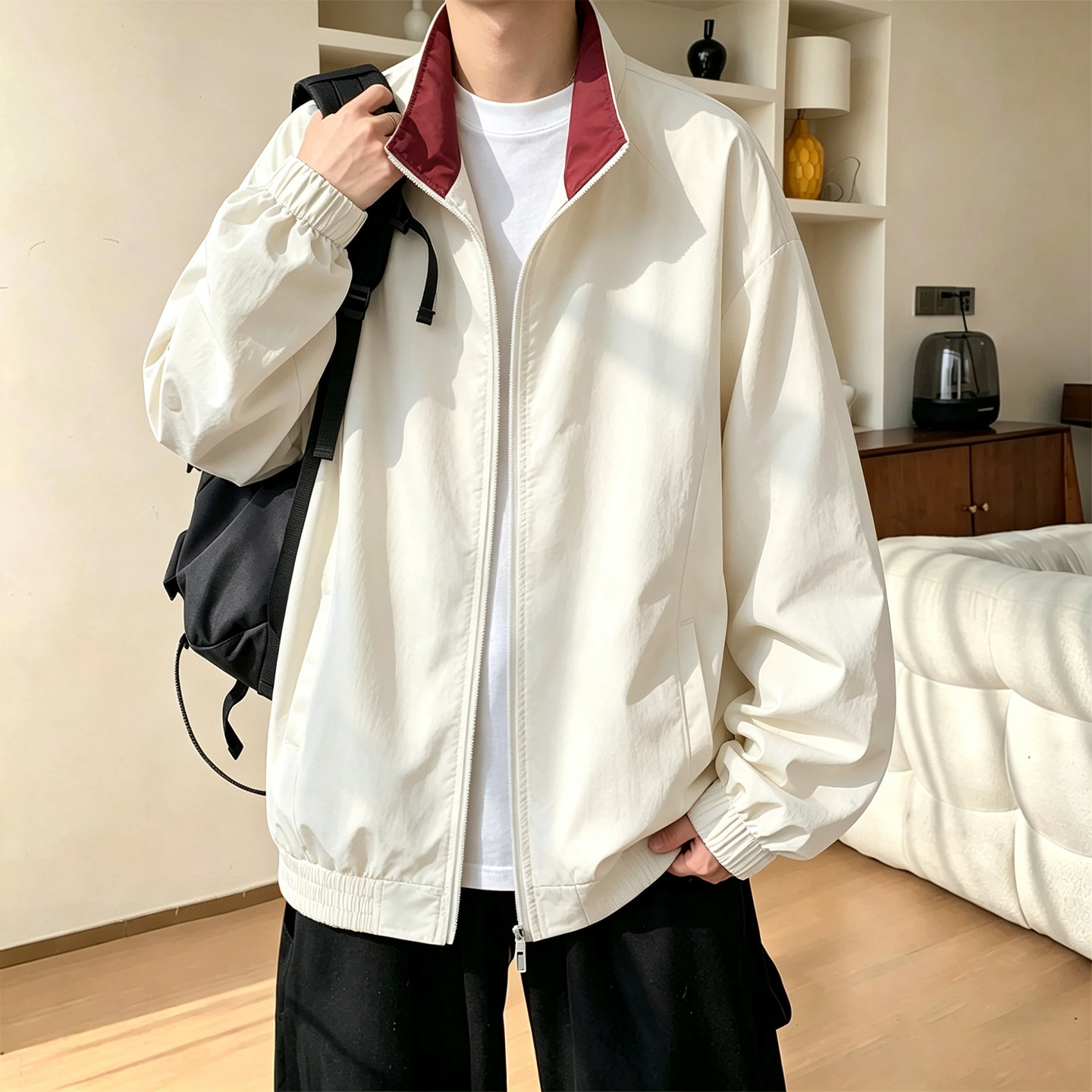 撞色立领休闲夹克男生春秋款宽松轻薄防风外套青少年运动百搭上衣