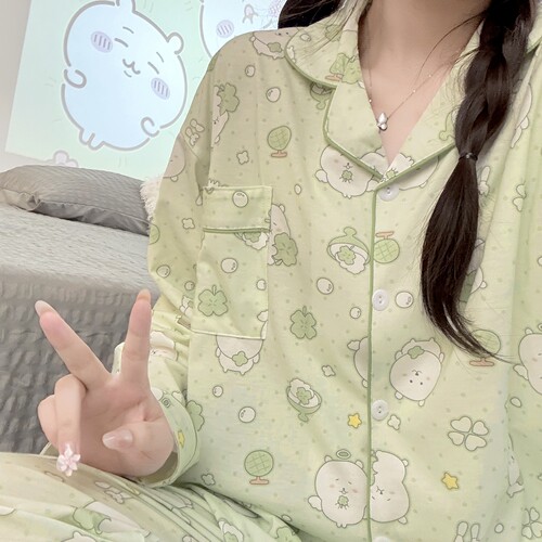 四叶草自嘲熊睡衣女春秋纯棉长袖