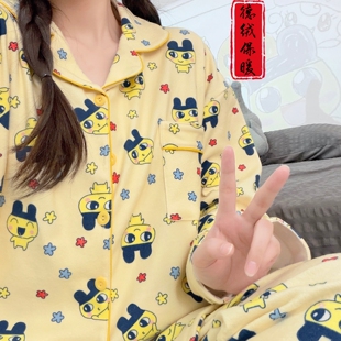 日系卡通拓麻歌子德绒睡衣女款春秋冬季加厚保暖可爱麻美吉家居服