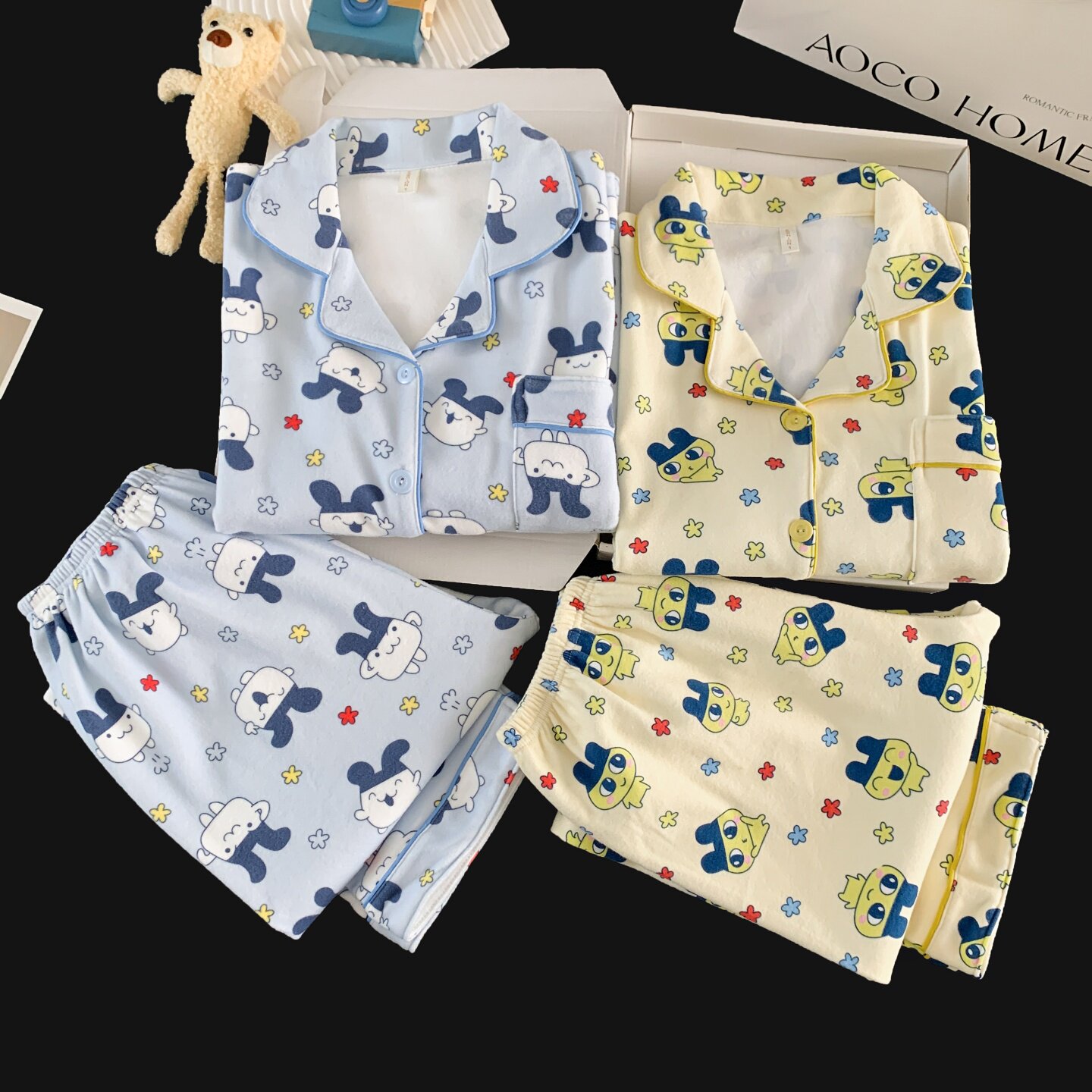 卡通可爱麻美吉德绒睡衣男女情侣装翻领秋冬季加厚保暖家居服套装