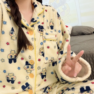 日系卡通拓麻歌子情侣睡衣冬季加厚法兰绒保暖珊瑚绒麻美吉家居服