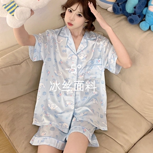 2026年新款玉桂狗睡衣女夏季冰丝短袖短裤可爱卡通夏天家居服套装