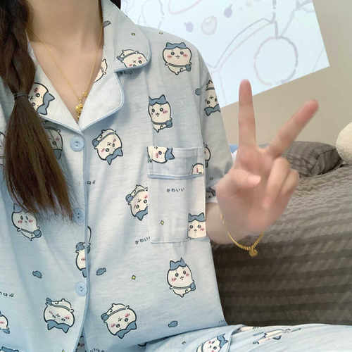 可爱小八睡衣女夏季纯棉短袖大码