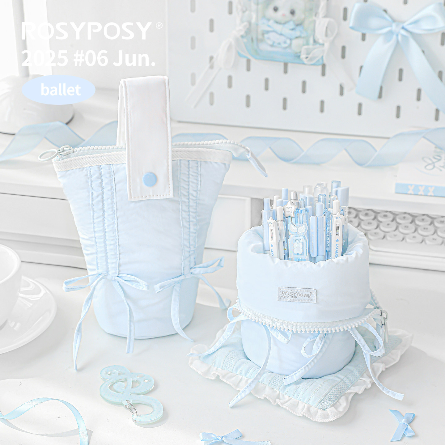 「精致芭蕾感！可当笔筒」ROSYPOSY柔设蝴蝶结竖版翻折笔袋ins大