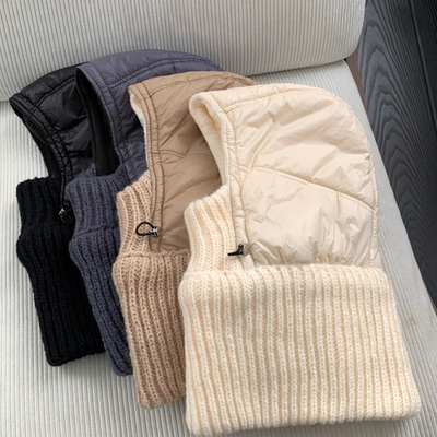 羽绒连体毛线帽子男女秋冬户外骑车帽子防寒帽防风护耳保暖雷锋帽