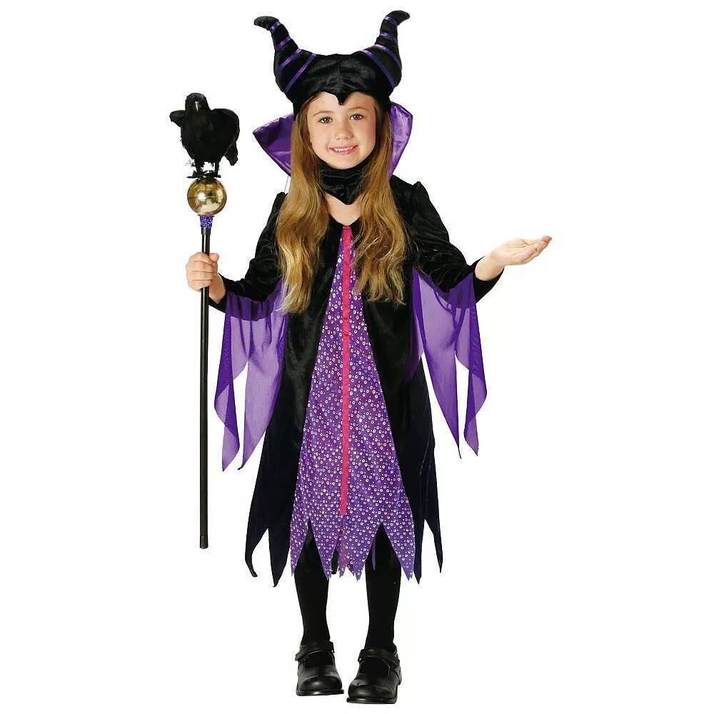 儿童万圣节沉睡魔咒玛琳菲森Maleficent Cos服牛角魔女演出连衣裙