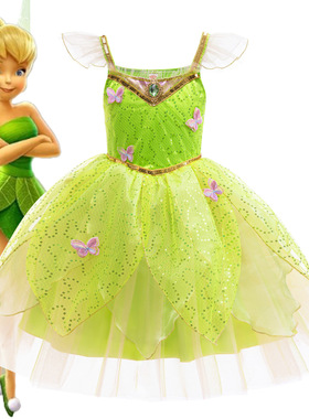 女童森林精灵小叮当Tinkerbell连衣裙青蛙公主蒂安娜礼服演出服装