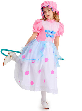 女童生日派对粉色公主裙动漫卡通波点牧羊女演出服Bo Beep Costum