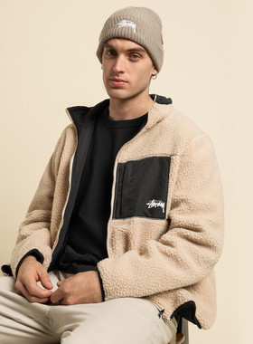 正品STUSSY秋季羊羔绒立领卫衣摇粒绒拉链夹克男女情侣宽松外套潮