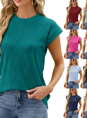2026夏季新款纯色圆领宽松短袖T恤上衣women t shirt tops blouse
