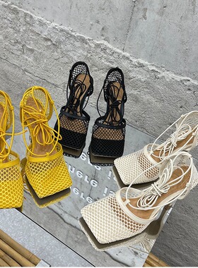 夏季时尚凉鞋网纱绑带女士高跟鞋women high heels sandals shoes