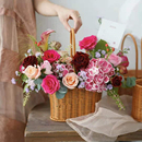 仿藤条手工编织花篮田园风系列塑料藤编手提篮绿植小花篮装 饰摆件