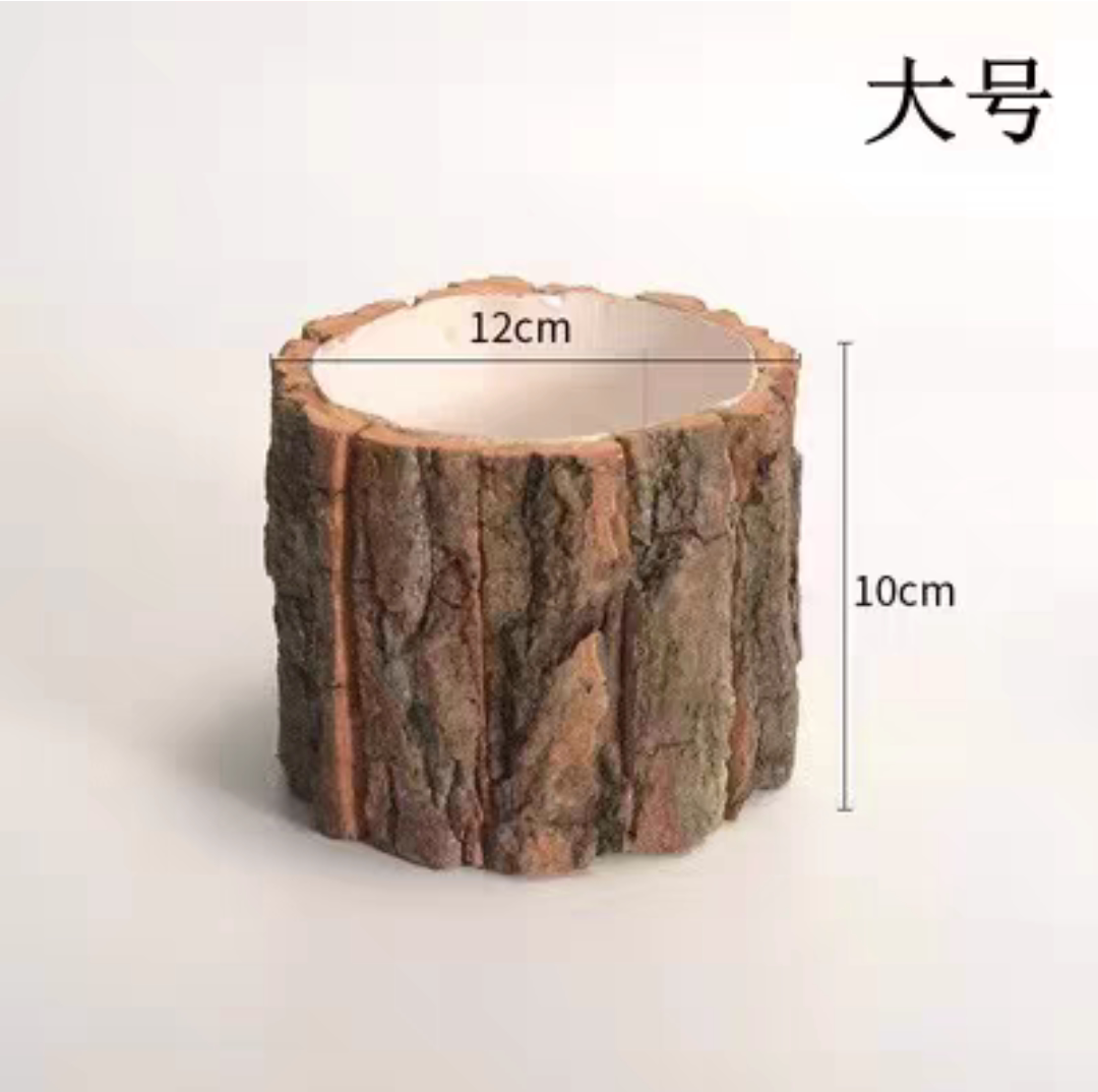 圣诞节新款桌面田园创意木制花盆器树皮桶抱抱桶插花鲜花手提花桶
