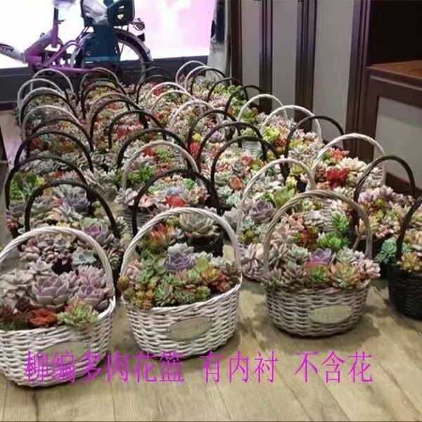 花艺插花柳编草编花筐手提花泥多肉编织花盆铁丝经花篮摆件花篮子