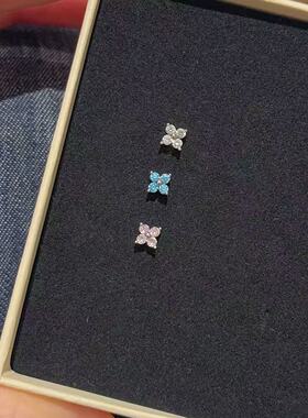 小巧锆石四叶花耳骨钉耳环日常百搭通勤精致基础款耳钉钛钢耳饰女