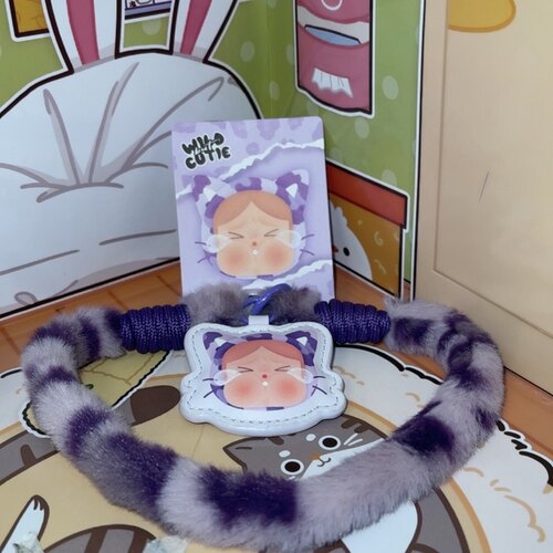 正版盲盒 Crybaby哭娃 豹豹猫猫系列手机挂绳 霓虹猫猫