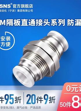 PM隔板直通二通对插快速接头PM4/6/8/10TWSNS台匠山耐斯气管软管