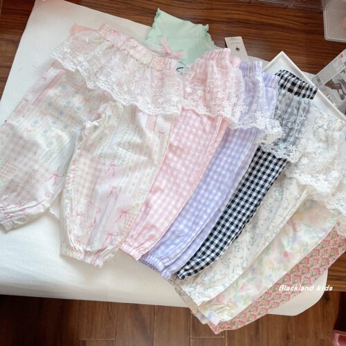 90-150码夏款童装女童纱纱花边纯棉布防蚊裤儿童宝宝宽松空调裤子