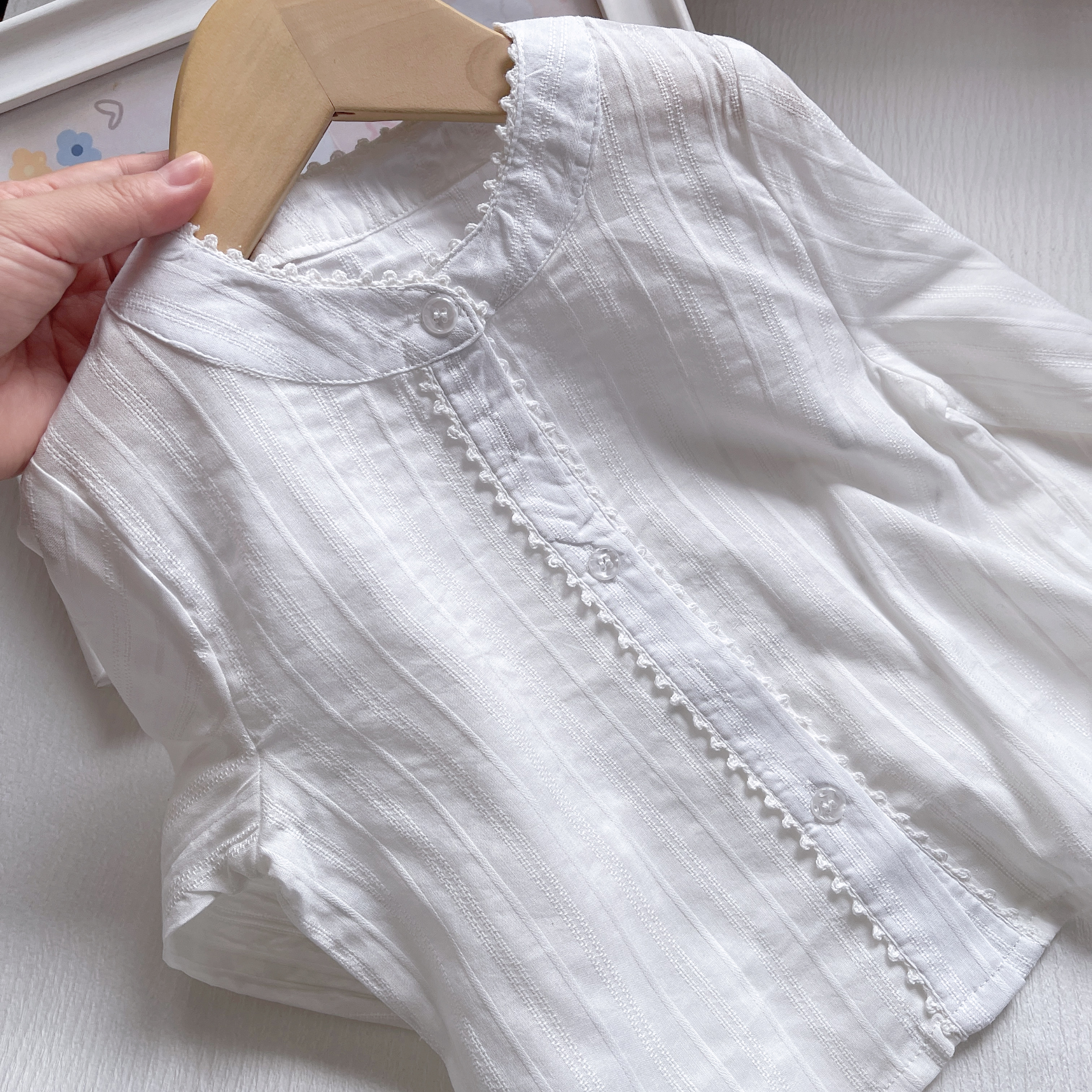 90-150码春秋款童装 女童白色软糯衬衫 儿童宝宝立领衬衣打底衫