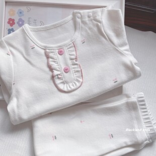 90-150码春秋冬童装女童磨毛加厚纯棉高弹力家居服套装儿童秋衣裤