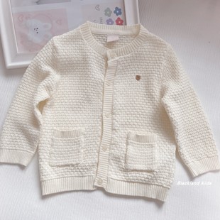女童纯白色毛衣 春秋款童装 儿童宝宝麻花薄款针织衫开衫外套上衣