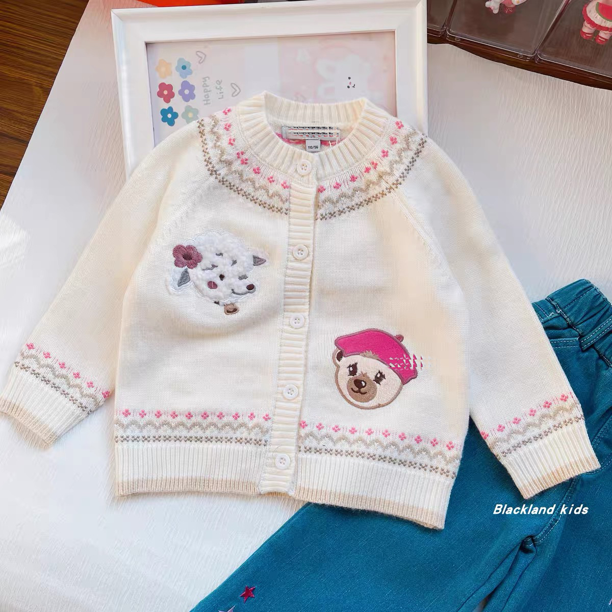 110-150码春秋冬童装女童费尔岛风开衫毛衣 儿童宝保暖针织衫外套