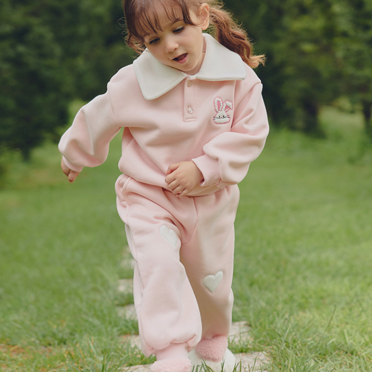 100-130码冬款童装女童奥粒绒卫衣卫裤套装儿童加绒保暖运动装2件