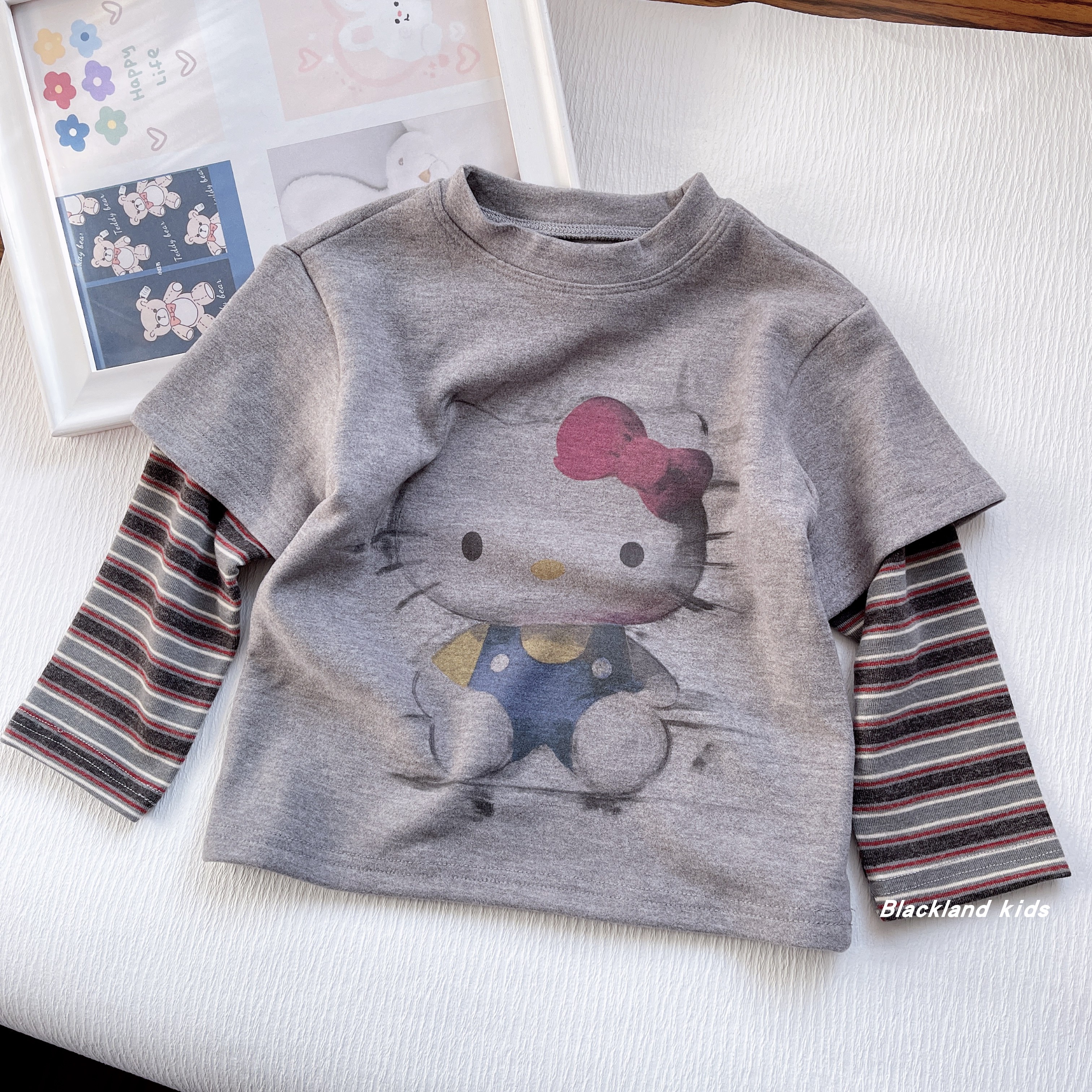 90-150码 秋冬款童装女童320克加厚弹力假两件打底衫T恤上衣儿童