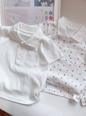 90-170码夏 男童装 弹力POLO衫白色短袖T恤背心 幼儿园小学演出服
