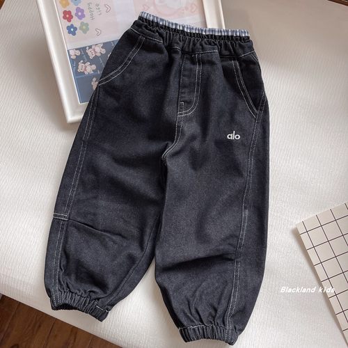 90-160码 韩版童装春秋款 男女童儿童宝格子腰边牛仔裤宽松长裤子