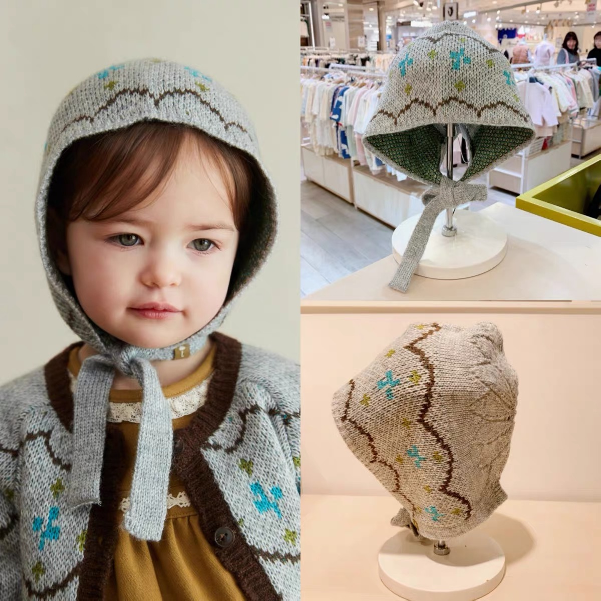 春秋冬款童装女童男宝儿童纯棉线护耳帽毛线帽尖尖帽童帽包脸帽子