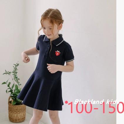 100-150码 POLO裙 夏款童装 女童珠光棉翻领学院风连衣裙儿童裙子
