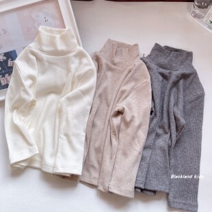 90-150码春秋冬童装男女童半高领高弹打底衫 儿童宝宝坑条长袖T恤