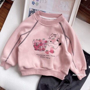 90-150码 冬款童装 女童加绒卫衣 儿童宝宝一体绒保暖上衣打底衫