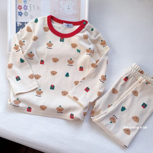 春秋冬款韩国童装 男童女童儿童宝宝纯棉弹力家居服套装秋衣秋裤