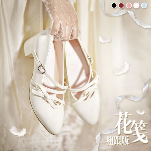 低跟花笺优雅高跟鞋单鞋桃小坞