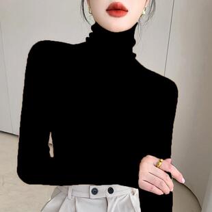 高级感黑色高领羊绒衫女修身堆领保暖毛衣秋冬内搭针织羊毛打底衫