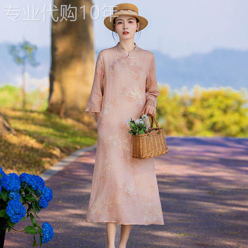 高端苎麻碎花连衣裙夏季女装2026新款气质文艺棉麻旗袍裙子改良版