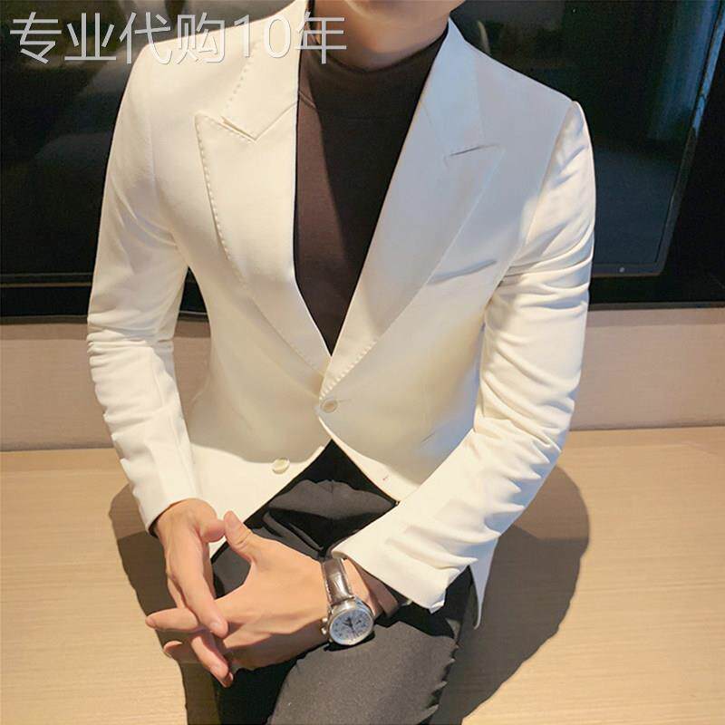 白色西服外套男英伦风修身韩版潮流发型师小西装男士商务正装上衣